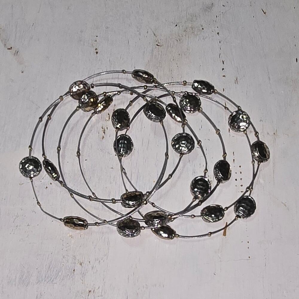 Treska Brutalist Silver tone Wire Beaded Bracelets
